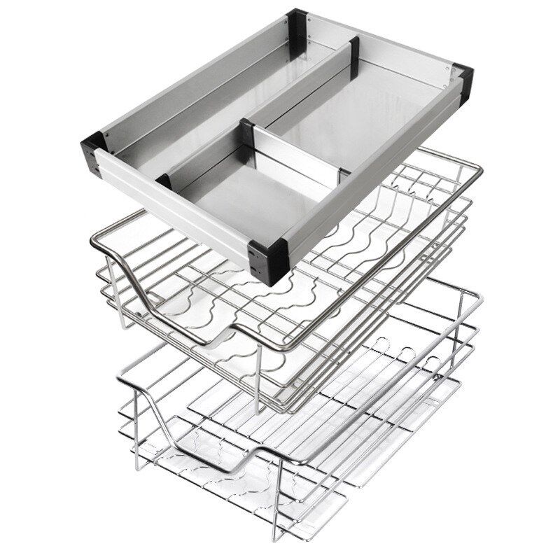 热销橱柜小尺寸窄拉篮厨房碗碟篮果蔬篮单层304不锈钢加高单门抽