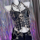 Y2K辣妹亚比欧美式 朋克哥特骷髅挂脖别针链条性感PU皮女背心上衣