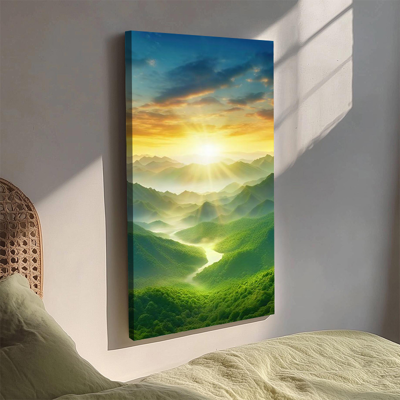 日出东方玄关装饰画青山图入户迎门墙挂画现代简约山水风景墙壁画