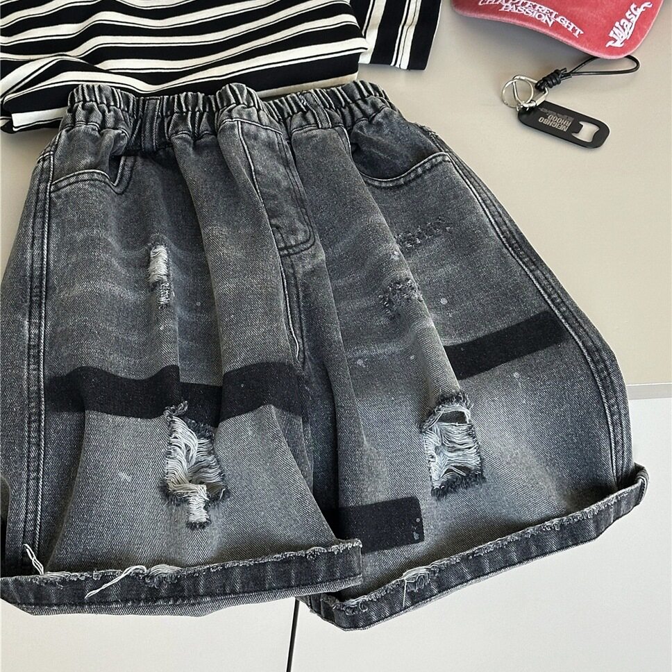 实体店儿童装夏季儿童牛仔短裤韩版撞色宽松男童短裤女童五分裤子