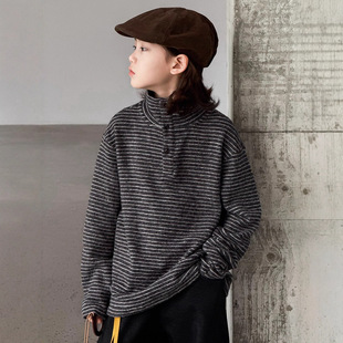 男童半高领加绒打底衫秋冬款波拉bora冬季儿童加厚长袖t恤大男孩