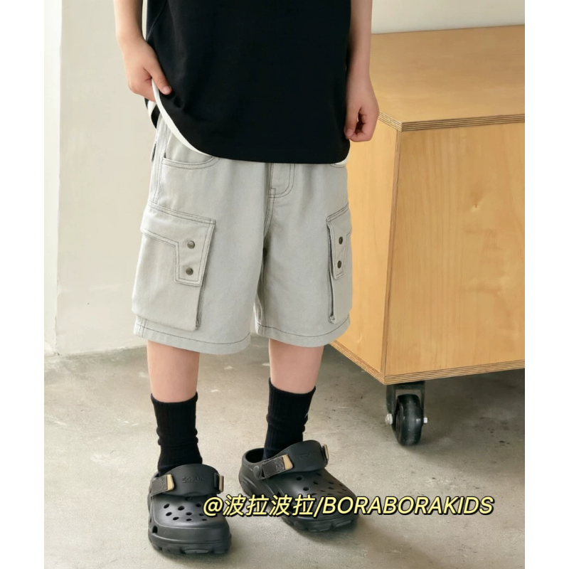 波拉实体店儿童装夏季工装短裤男生女孩中大青少年休闲牛仔五分裤