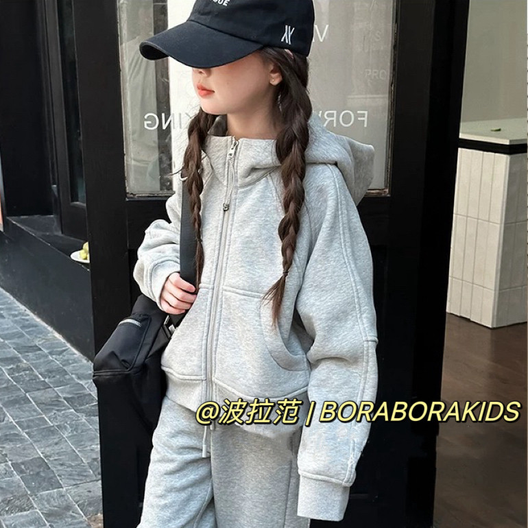 波拉冬装韩国女男孩青少年小中大儿童装连帽帽衫亲子轻便拉链外套