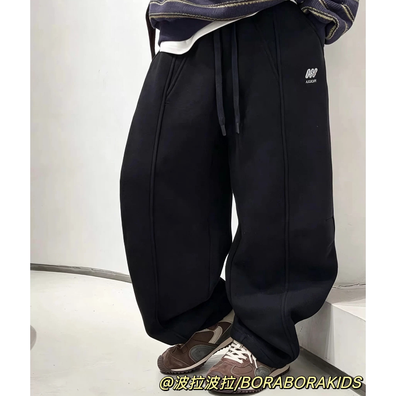 波拉儿童装男生女孩bb加绒休闲裤冬款中大童青少年卫裤加厚运动裤