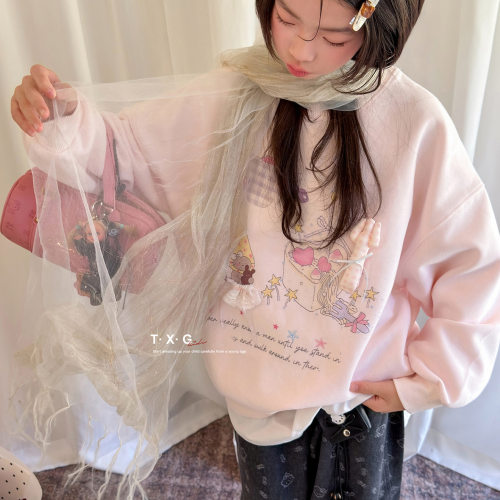 波拉bora童装女童卫衣秋儿童韩系穿搭宽松休闲上衣秋季套头衫
