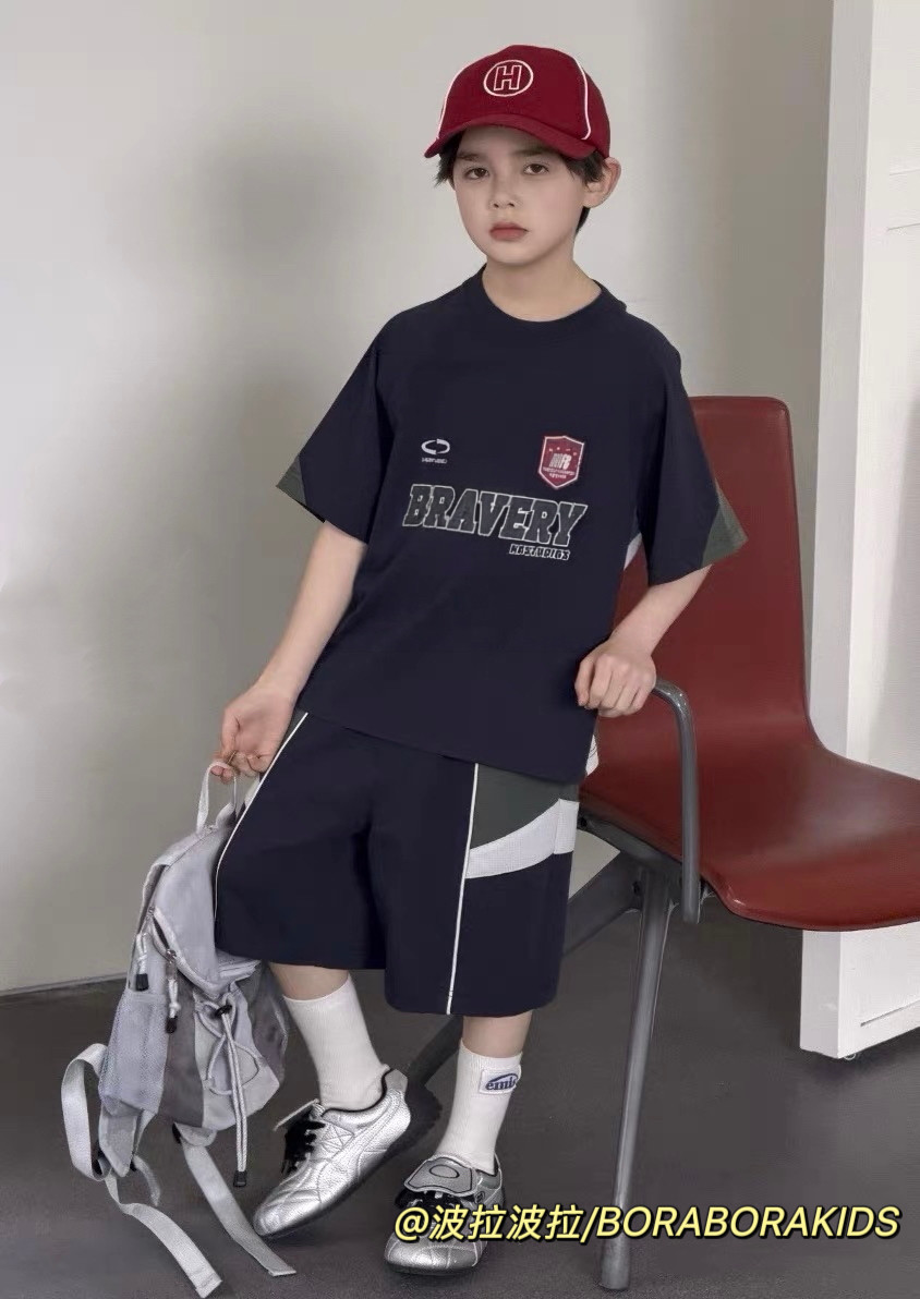波拉bora儿童装男生女孩运动服篮球服夏季足球衣短袖短裤两件套装