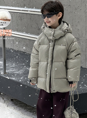 儿童装男童羽绒服儿童冬季韩版波拉bora连帽斜挎包白鸭绒保暖外套