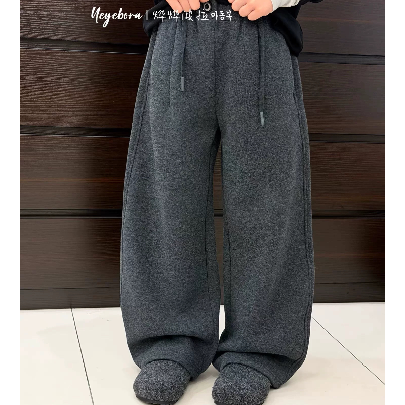 波拉bora儿童加绒运动卫裤秋冬装男童软糯香蕉裤女童直筒裤休闲裤