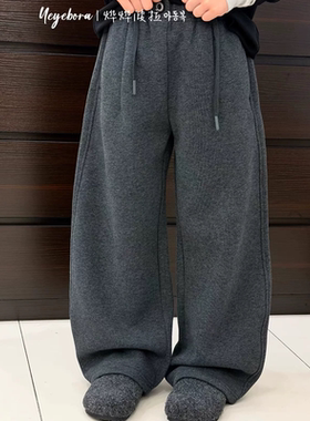 波拉bora儿童加绒运动卫裤秋冬装男童软糯香蕉裤女童直筒裤休闲裤