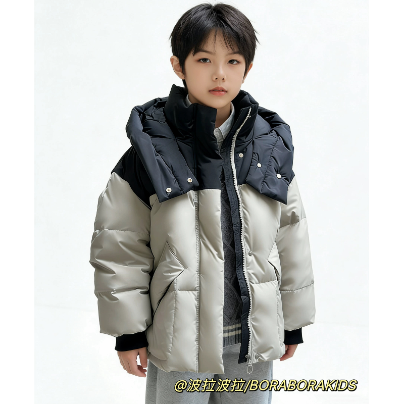 实体店儿童装波拉中大男生女孩冬高充绒量90白鸭绒连帽羽绒服外套