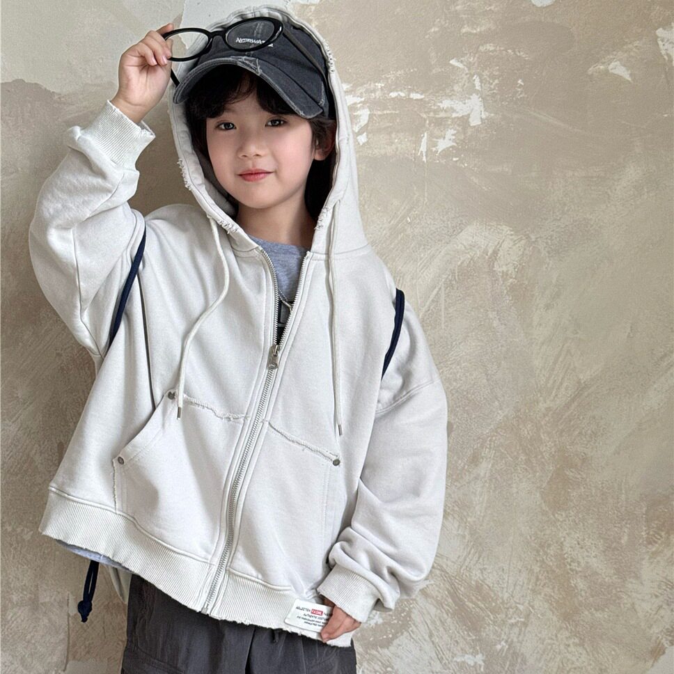 童装童装春春款儿童连帽卫衣外套bora韩国破洞男女童洋气运动外套