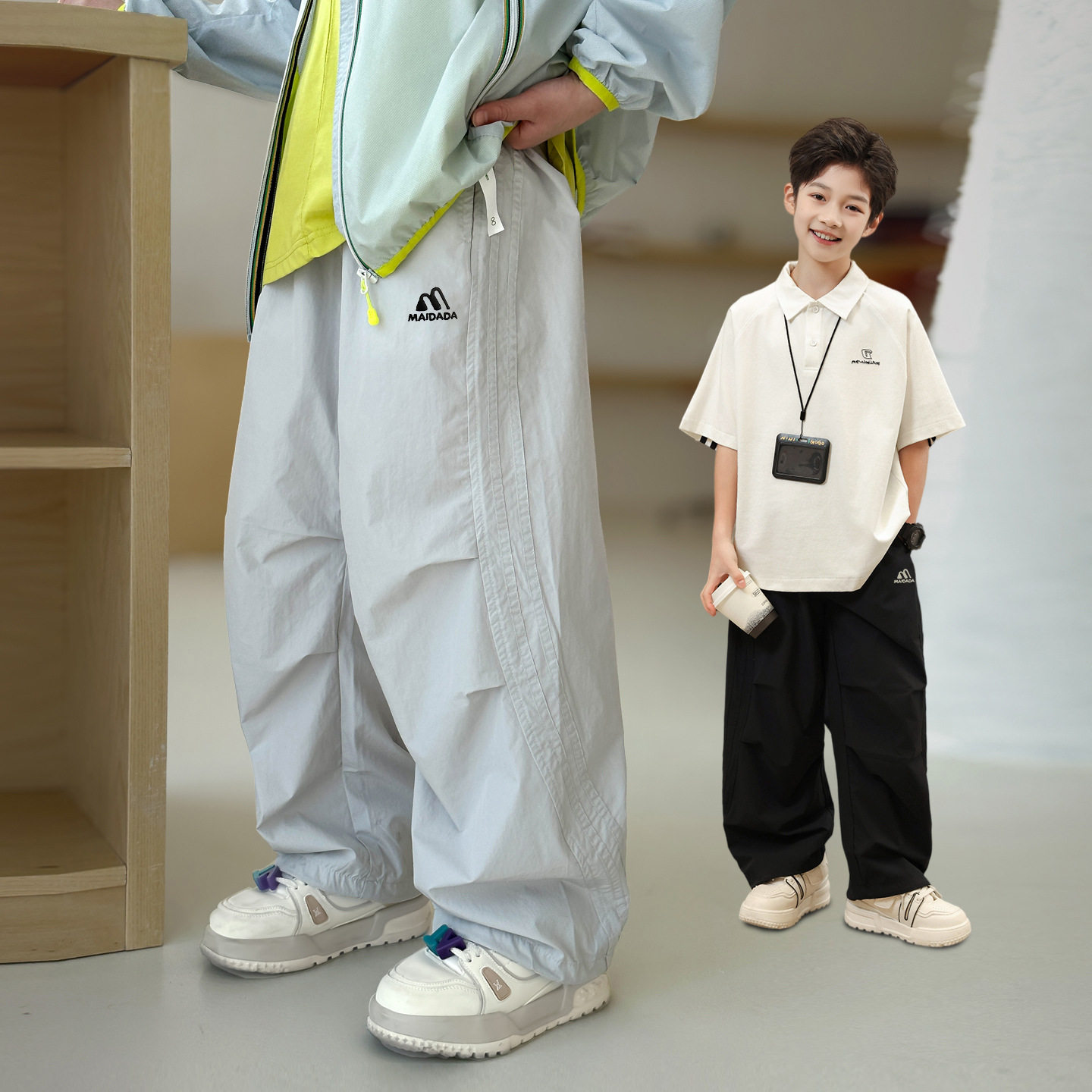波拉实体店儿童装男童薄款绣花休闲裤夏季中大童防晒防蚊裤直筒裤