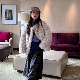儿童装童装女童外套波拉秋冬bora韩版长毛皮毛一体慵懒氛围感穿搭