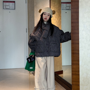 儿童装童装女童外套波拉秋冬bora韩版碎花围脖棉衣加厚锁温洋气潮