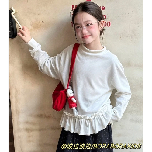 波拉bora儿童装秋季款中大童青少年女孩童长袖T恤棉质高弹打底衫