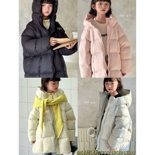 实体店儿童装90白鸭绒羽绒服波拉冬季女生连帽中长款超轻泡芙外套