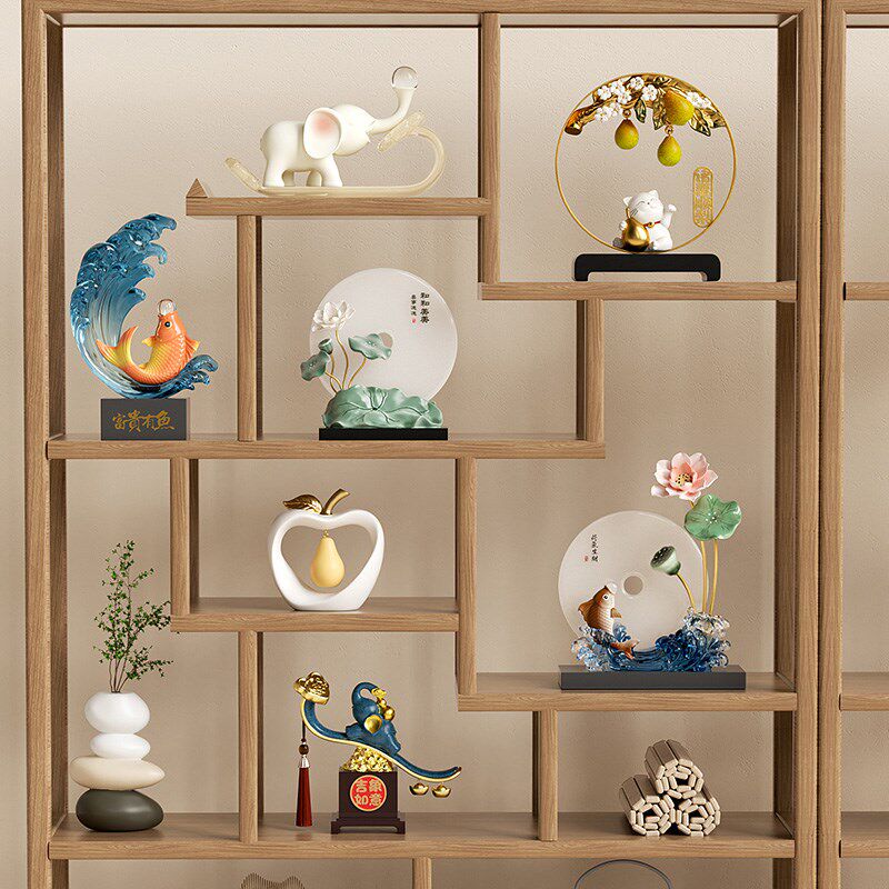 新中式客厅摆件软装高端大气上档次展示柜办公室茶室博古架装饰品
