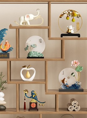 新中式客厅摆件软装高端大气上档次展示柜办公室茶室博古架装饰品