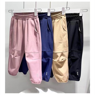 亲子儿童男童女童升级p版加绒万能软壳冲锋裤防水一体绒长裤子