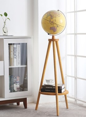 北欧简约美式实木落地式浮雕地球仪办公装饰客厅摆设卧室书房摆件