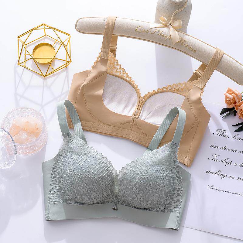 品质针织侧翼无胶骨无钢圈文胸聚拢舒适柔软四排扣时尚蕾丝内衣女