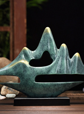 新中式云山雾海假山摆件客厅书房样板间酒柜玄关办公室装饰品摆设