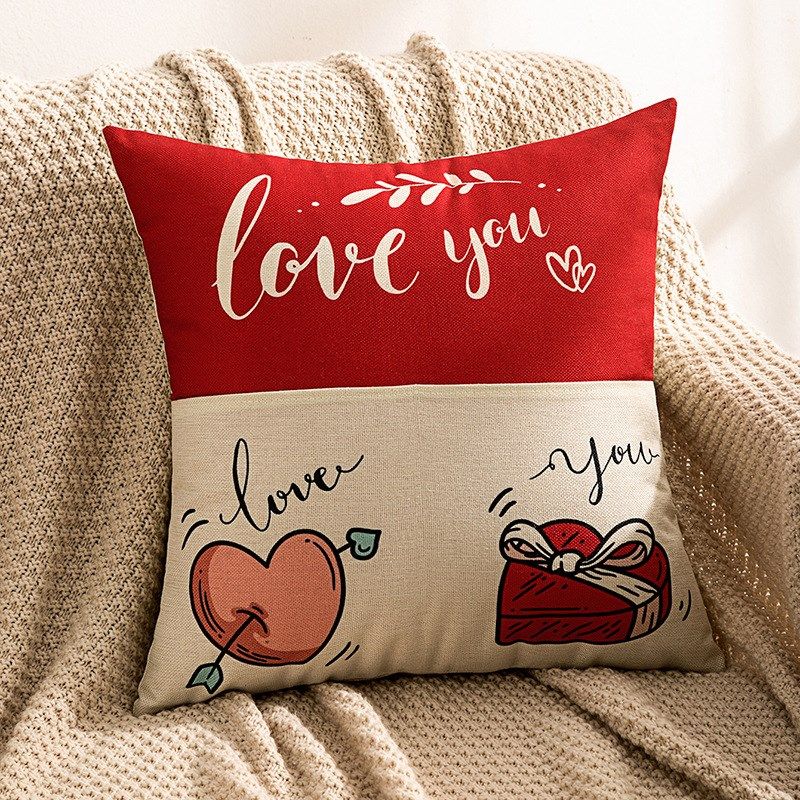 2024情人节口袋抱枕套印花防水涤麻情侣爱情沙发靠枕套客厅靠垫套