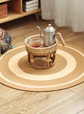 手工编织地垫卧室草编圆形亚麻地毯客厅蒲草垫子日式茶室藤编草垫