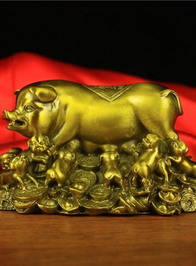 纯铜金猪福猪生肖铜猪小猪母猪母子猪群猪金钱猪铜器摆件