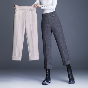 羊毛呢小a直筒八分烟管裤女高腰秋冬垂感加厚小个子配马丁靴裤子