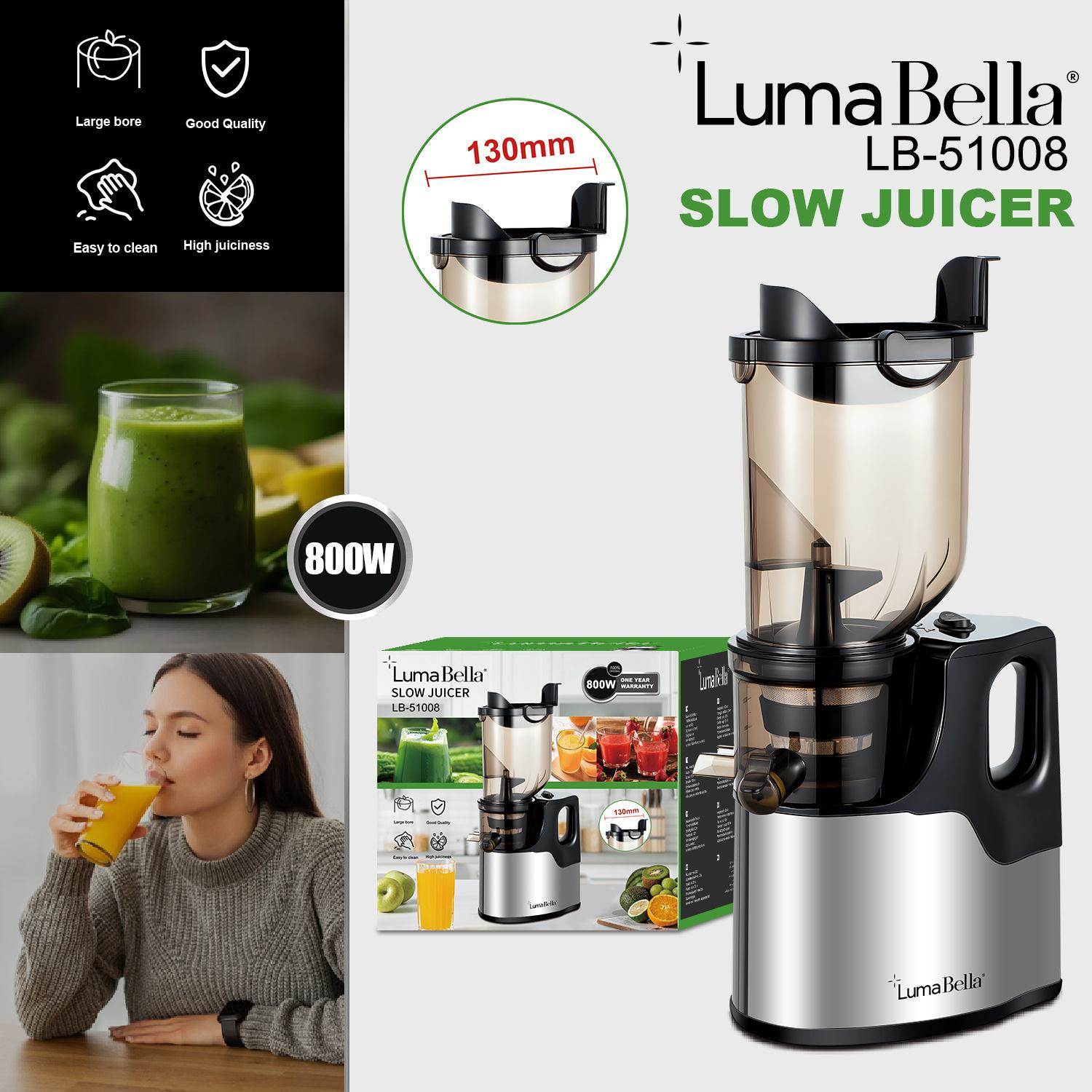 出口LumaBella51008原汁机家用低速慢榨机水果榨汁机SLOW JUICER