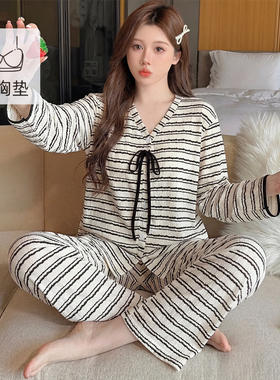 2026春季云朵棉睡衣女士长袖长裤宫廷风蕾丝花边宽松家居服套装yx