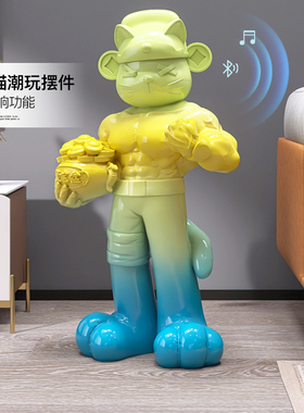 肌肉财神猫大型招财落地摆件健身房公室装饰品店铺开业乔迁礼品