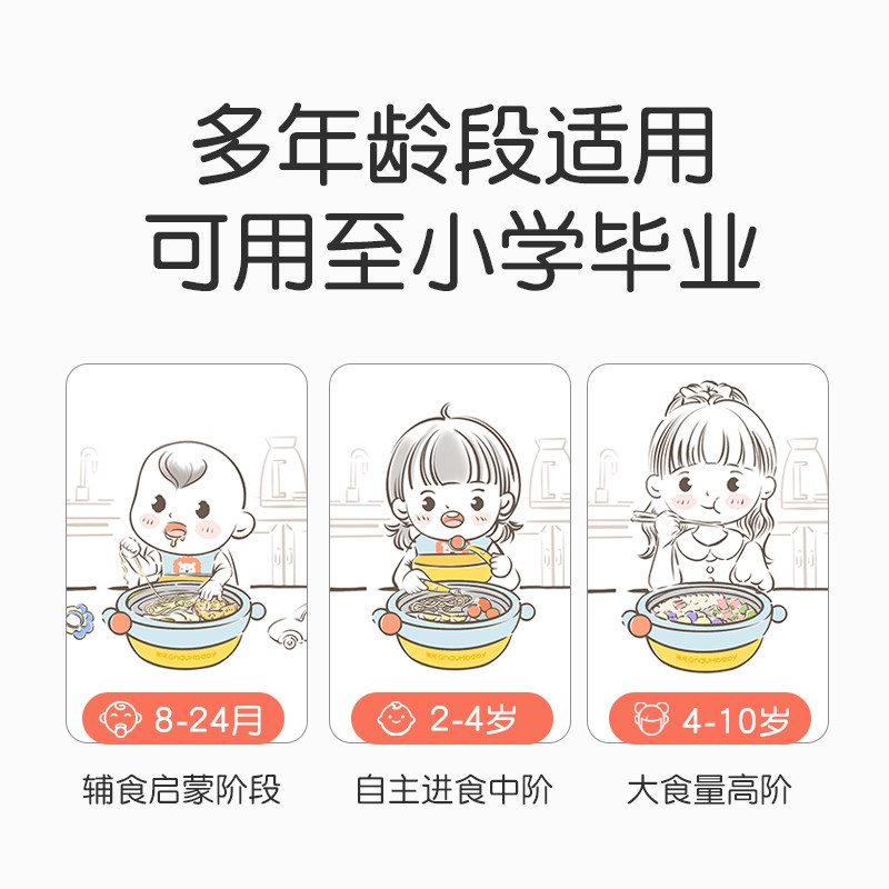 皇宠宝宝成长餐盘分格盘婴儿吸盘式注水保温辅食碗不锈钢儿童餐具