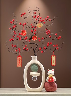 石来运转招财聚宝猫花瓶摆件寓意好玄关入户门花艺装饰客厅细高长