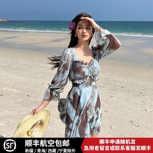 泳装 连体遮肚显瘦微胖女孩高级感保守甜美长袖 爆款 泳衣女2024新款