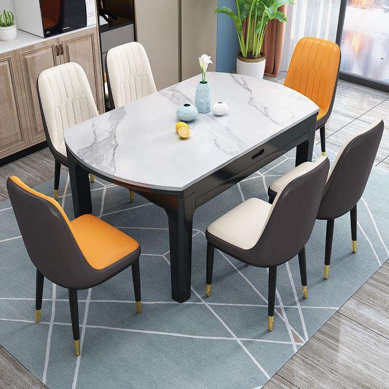 实餐木板家桌椅组合现代009#简约轻奢用小户型方变圆伸缩岩折叠饭