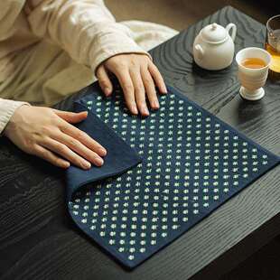 弥家仕女图—言手工刺绣棉配加厚干泡茶席茶道件茶桌隔热麻布垫桌