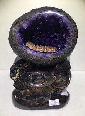 天然紫洞16180洞石聚宝盆紫水晶洞拉紫晶乌圭钱晶中秋节礼
