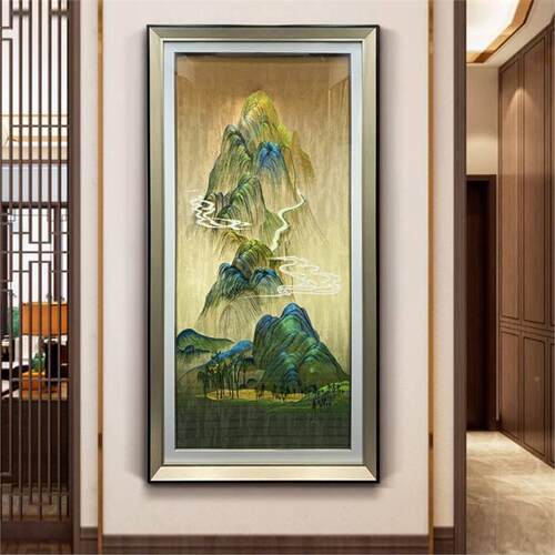 走廊苏走道NQP刺绣装饰画里高端织锦绣迎门玄关挂画千江山新中式