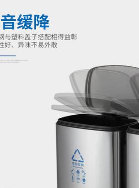 公办室不锈钢大号厅连体分类垃圾收桶64191厨房客干湿分离脚踏纳