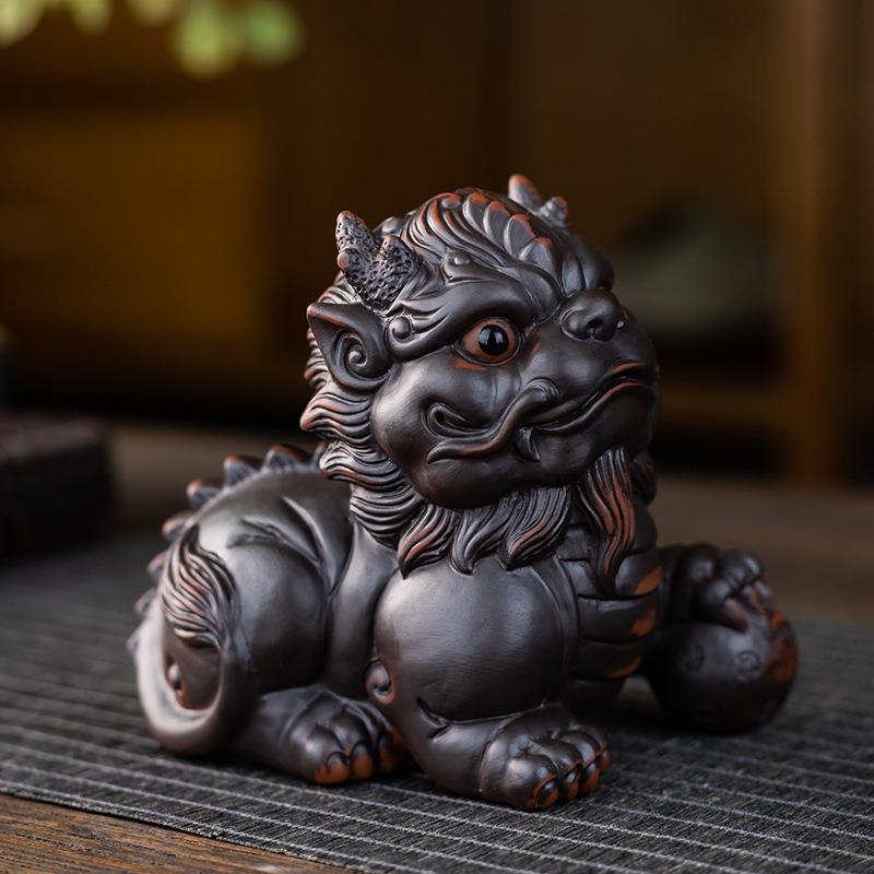 紫陶茶宠摆件养招财蟾蜍貔貅手可创意茶工品盘装BOH饰茶台茶桌小