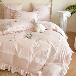 可爱小全兔卡通少四女儿童棉纯棉水洗品棉床上PDP用女孩件套床单