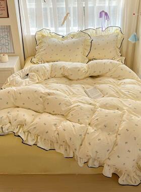 韩版公主风水洗棉大花四套件少心FHED0118花边荷叶边边被套小号女