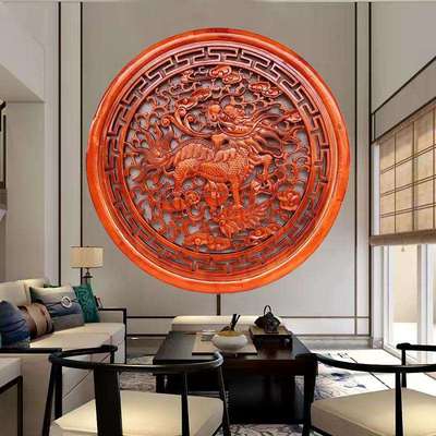 东阳实木雕挂圆形件香樟木仿45208古好壁玄关客厅卧室装挂饰年年