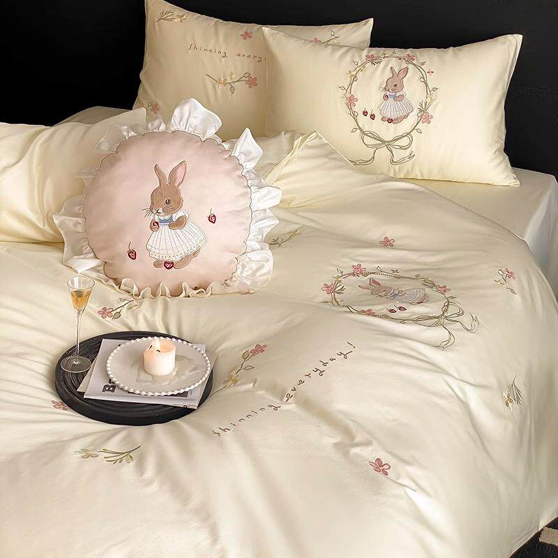 可爱兔兔010长绒棉卡通百分百纯棉四件套小清高新品s质L2床上用品