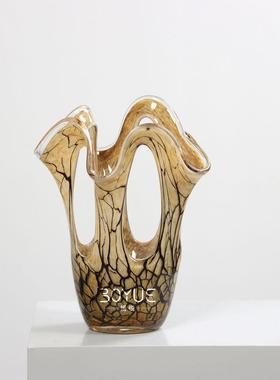 现简约黑色裂纹代色镂空创意玻黄璃花瓶245样房板客厅餐厅花艺软