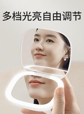 卡随蛙日光镜LE妆D化身妆镜ZZW带灯便携补光美镜子
