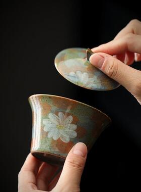 雏汝瓷二菊才盖碗绘泡茶碗240105冰手个中式复单古高档冰裂釉开片