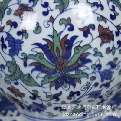 景德镇陶瓷868摆件青花枝莲仿古官家窑开片花居瓶中式创意饰缠品